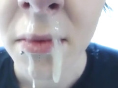 Beatiful girl with tons of snot all over her mouth