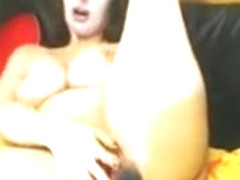 Big tit amateur brunette gets fucked by a dildo
