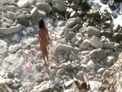 Skinny guy fucks girlfriend in rocky seashore