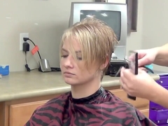 blonde long to very short haircut
