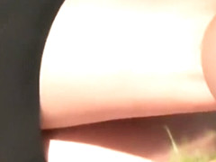 Sexy blonde in pink panties at the park