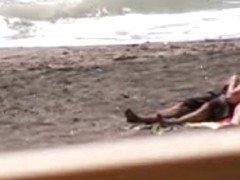 Amateur couple Bj and hj on beach