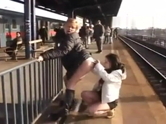 Blonde in Black Puffy Jacket Lesbian Sex